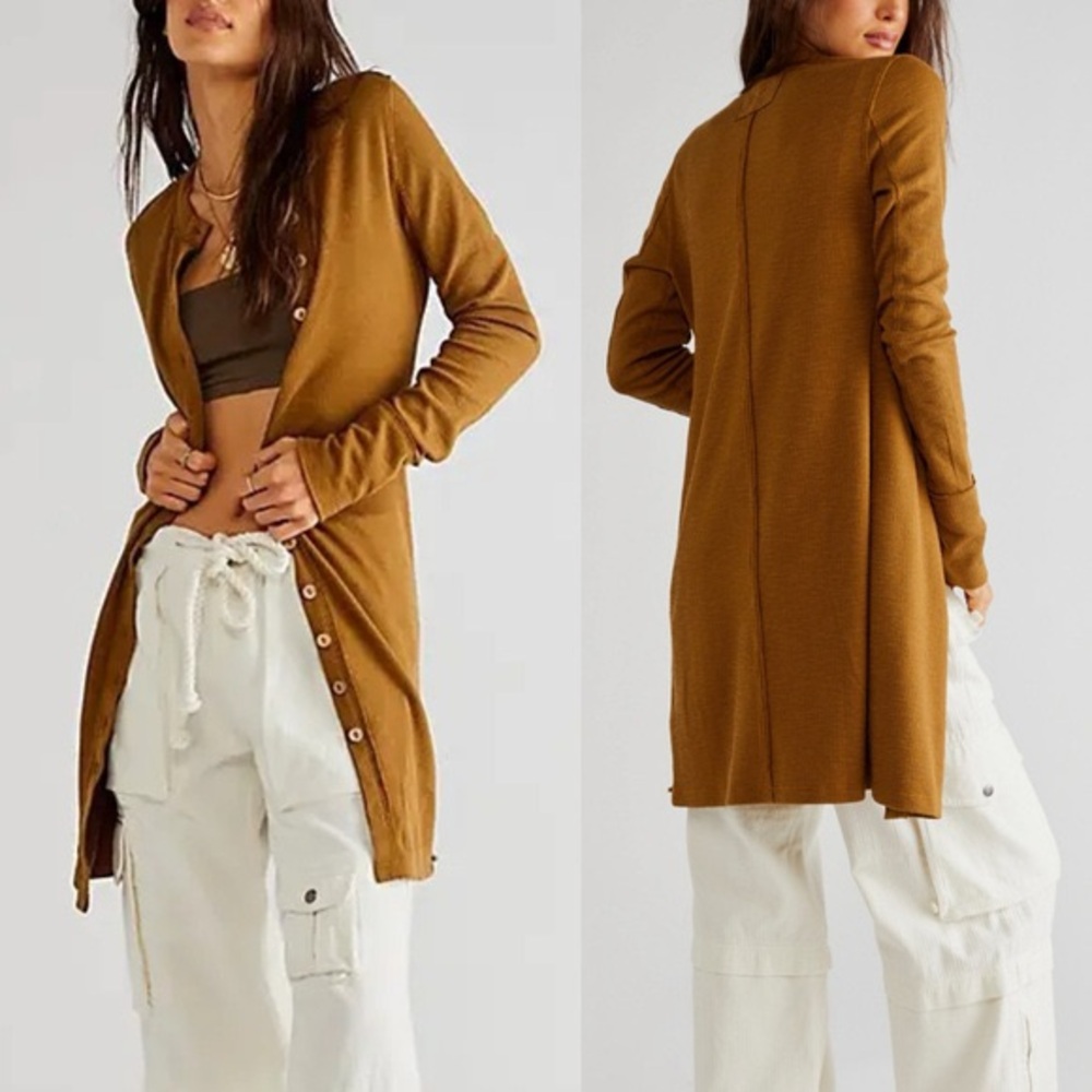Free People GIA CARDIGAN Brown Button-Up Long Sleeve Dress
